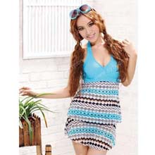 浪都双层裙摆泳装连体裙式游泳衣