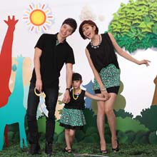 亲尚2014新款夏装圆领短袖T恤豹纹连衣裙一家三口装