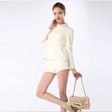 玩加 夏装新款白色纯色显瘦长袖ol短裤套装