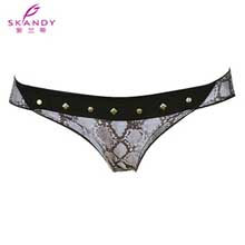 紫兰蒂 时尚蛇纹印花中低腰三角裤