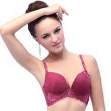 尼特名内衣光面下厚上薄集中聚拢刺绣花文胸