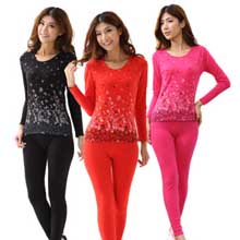 审美女士纯棉秋衣秋裤薄款保暖内衣女套装基础打底内衣印花棉毛衫