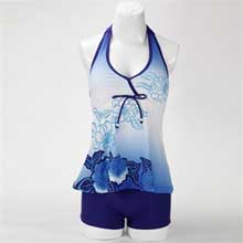 号手 胸聚拢带胸垫 时尚泳装保守平角分体女泳衣两件套