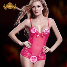 正丽蕾丝性感女套装透明露乳三点式情趣内衣