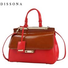 迪桑娜 2013新品真皮女包 撞色手提单肩包