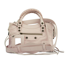 巴黎世家 女士粉色羊皮金属装饰手提包