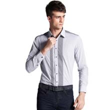 圣得西 夏季蓝/红色格子清爽男士修身纯棉衬衣