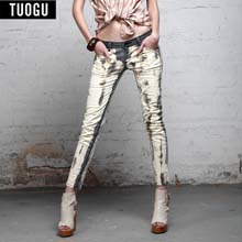 拓谷2014夏装新款女装裤做旧印花铅笔裤修身显瘦休闲裤小脚裤长裤