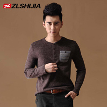 战狼世家春秋季新款男士纯色纯棉修身长袖T恤男百搭打底衫上衣
