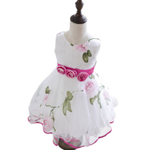 小石头 2014新夏款女童优雅唯美玫瑰花朵背心连衣裙