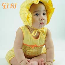 QIBI婴儿连体衣女宝宝衣服纯棉婴幼儿夏装外出服新生儿公主花哈衣