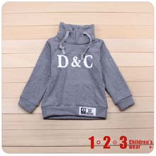 123童装灰色长袖高领卫衣