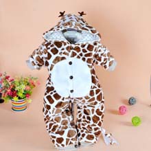 卡比一木秋冬老虎造型连体衣水晶绒夹棉爬服宝宝全开扣连帽哈衣