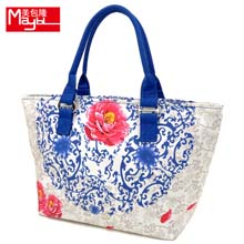 美包隆 民族青花瓷印花加厚帆布包单肩手提帆布女包