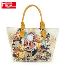 美包隆春秋款熊仔家族手绘印花帆布单肩帆布女包