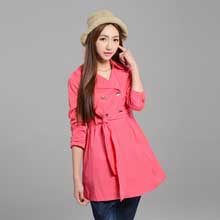 夺宝奇兵2014春装正品剪标纯色双排扣长款修身风衣