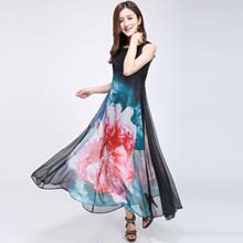 莱芙.艾迪儿正品夏装大码无袖水墨印花背心裙