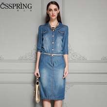 村上春2014秋新款韩版休闲POLO领钉珠水洗牛仔连衣裙4