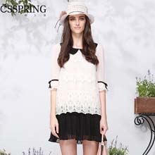 村上春2014秋新款韩娃娃领荷叶边百褶裙A字雪纺连衣裙