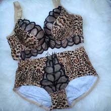 璐婷美豹纹超聚拢调整型收副乳女士文胸厚精油按摩内衣套装