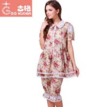 古格正品女士家居服套装 翻领淑女春夏季棉质薄款日本两件套睡衣