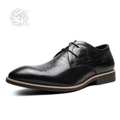 龙派Longpai精致压花真皮系带正装鞋