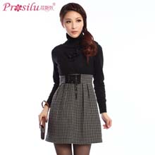 葆斯奴2012装新款女装V领圆点修身背心无袖韩版连衣裙