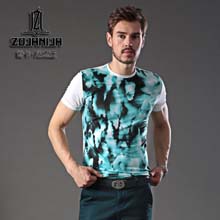 爵卡·尼杰亚2014年夏季新品时尚水墨印染舒适优质圆领短袖男士T恤