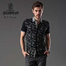 尼杰亚专柜正品翻领纯棉免烫时尚百搭简约修身男士短袖衬衫