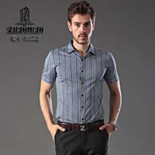 爵卡尼杰亚丝光棉免烫条纹时尚专柜正品男士短袖衬衫