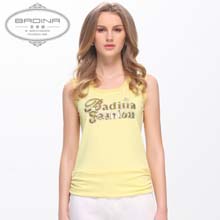 芭蒂娜2014夏季新款 拼接字母针织圆领无袖休闲针织衫