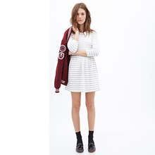 FOREVER21 条纹高腰T恤七分袖连衣裙