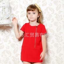 2014秋冬新款 MUUZI外贸童装 欧美圆领短袖连衣裙