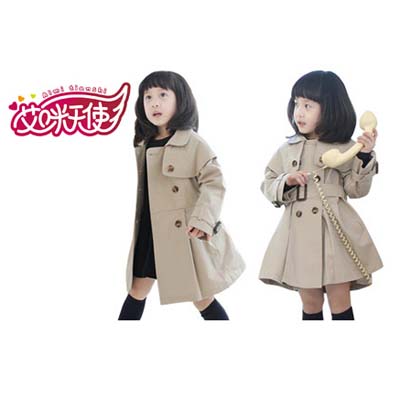 艾咪天使韩版女童秋装纯棉双排扣风衣