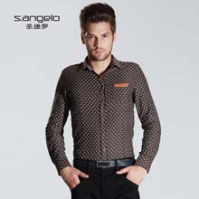 圣捷罗秋装新款男士纯棉波点长袖衬衫