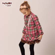 卡赛欧童装女童2014春秋新款儿童中大童长款格子衬衫