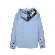 潮牌莲蓉包Holymoly 男款浅蓝迷彩头连帽长袖衬衫