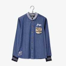 Holymoly 男款牛仔蓝虎纹口袋衬衫