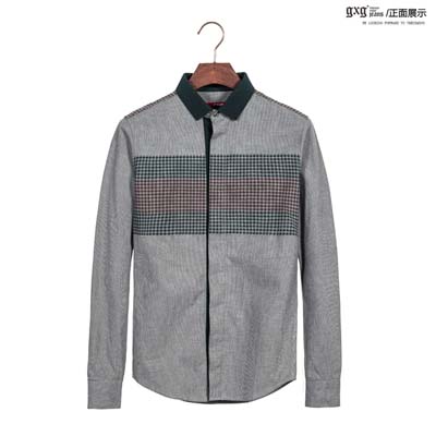 gxg.jeans 男装2014新款秋装格子潮韩版修身纯棉长袖衬衫