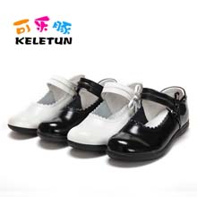可乐豚黑白简洁蝴蝶结时尚真皮童鞋女童单鞋