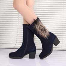 2014伊利贝纳冬季真皮女靴马丁靴皮毛一体平底中筒靴英伦狐狸毛雪地靴