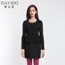 傲丝度2014秋季新款正品 韩版蕾丝拼接娃娃领荷叶边包身连衣裙