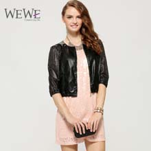 WEWE2014秋装新款圆领短袖纯粹中长款连衣裙