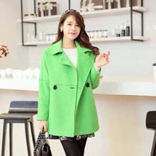 菲阁2014冬装新款女式双排扣外套韩版修身羊毛呢大衣
