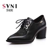 svni/莎维妮秋鞋新款英伦尖头马毛系带粗高女鞋