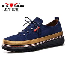 公牛世家男鞋子韩版潮流皮鞋青年秋冬反绒皮男士休闲鞋真皮低帮鞋
