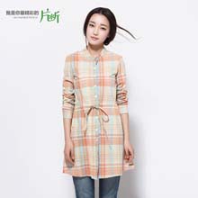 片断2014秋装 100%纯棉格子衬衫