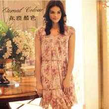 永恒颜色品质女装品牌2013新款夏装短袖碎花连衣裙