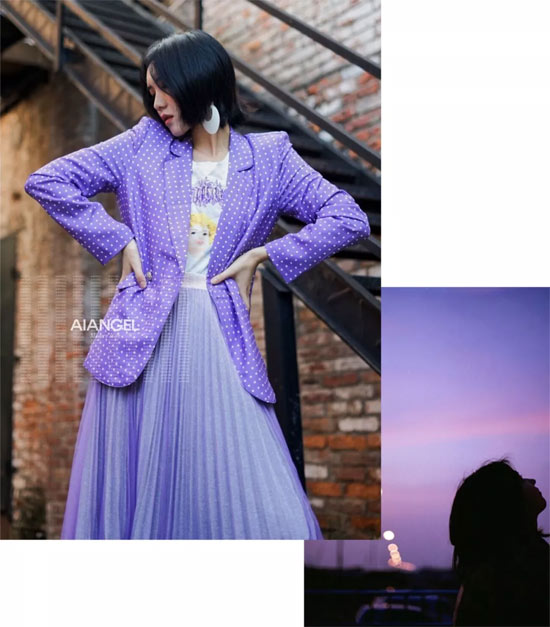 当波点邂逅浪漫“淡漠紫”！AIANGEL秋季街拍