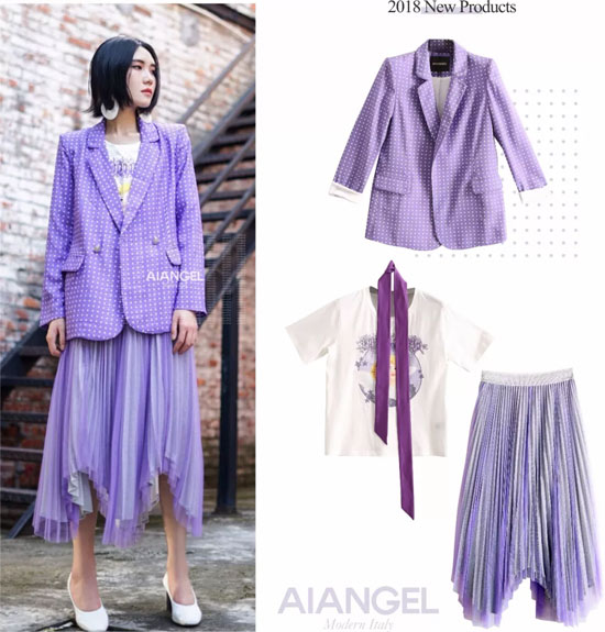 当波点邂逅浪漫“淡漠紫”！AIANGEL秋季街拍